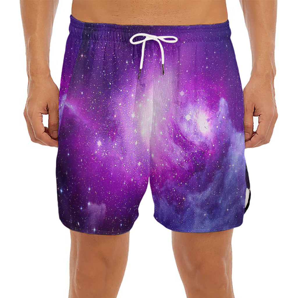 Purple Starfield Galaxy Space Print Men's Split Running Shorts