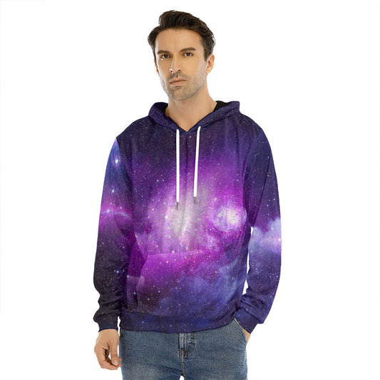 Purple Starfield Galaxy Space Print Men's Velvet Pullover Hoodie