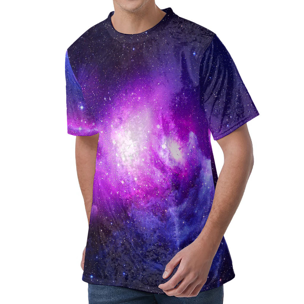 Purple Starfield Galaxy Space Print Men's Velvet T-Shirt