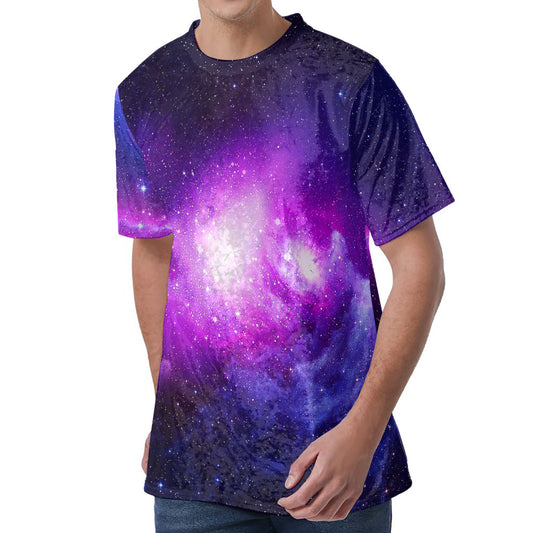 Purple Starfield Galaxy Space Print Men's Velvet T-Shirt