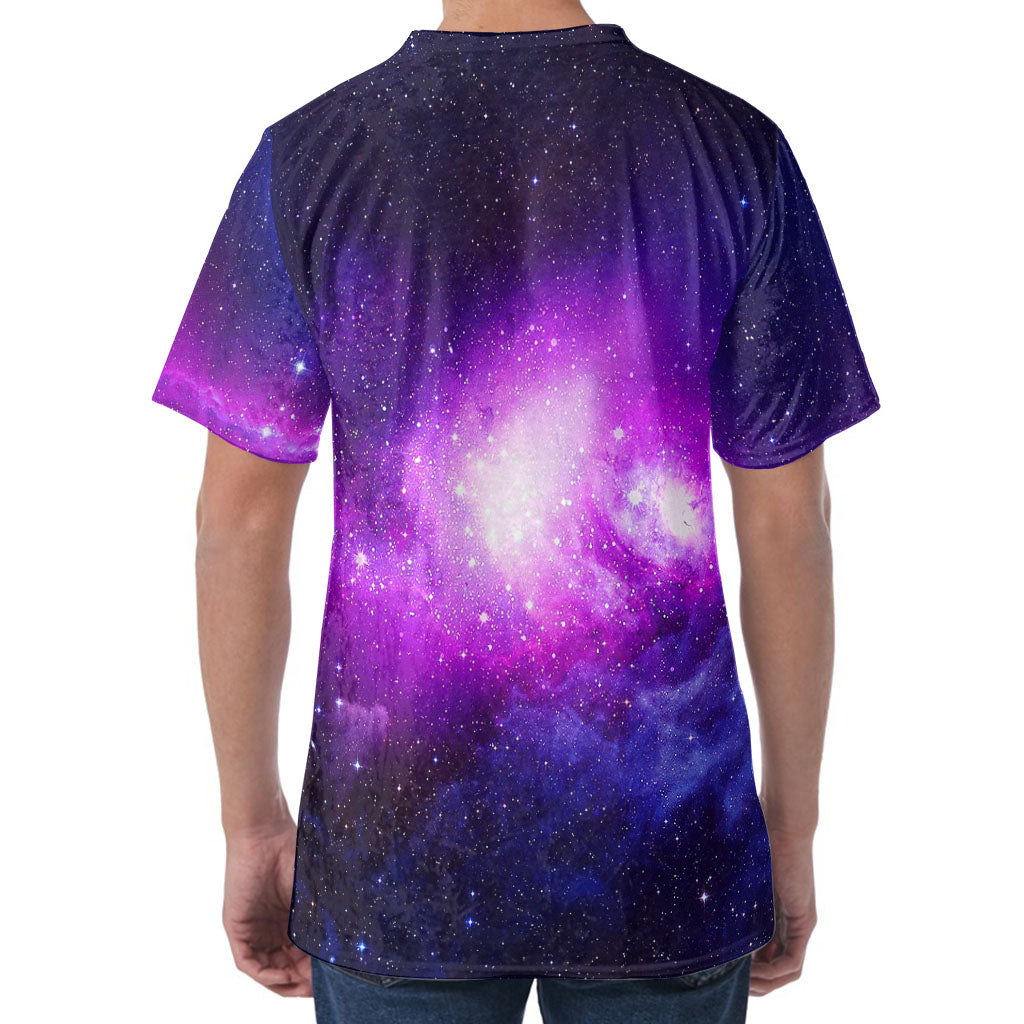 Purple Starfield Galaxy Space Print Men's Velvet T-Shirt