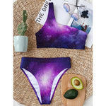 Purple Starfield Galaxy Space Print One Shoulder Bikini Top