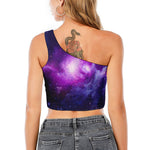 Purple Starfield Galaxy Space Print One Shoulder Crop Top