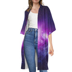 Purple Starfield Galaxy Space Print Open Front Beach Cover Up
