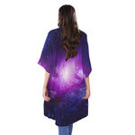 Purple Starfield Galaxy Space Print Open Front Beach Cover Up