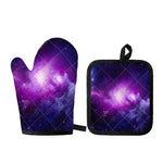 Purple Starfield Galaxy Space Print Oven Mitt And Pot Holder Set