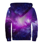 Purple Starfield Galaxy Space Print Sherpa Lined Zip Up Hoodie