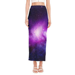 Purple Starfield Galaxy Space Print Side Slit Maxi Skirt