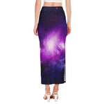 Purple Starfield Galaxy Space Print Side Slit Maxi Skirt