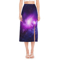 Purple Starfield Galaxy Space Print Side Slit Midi Skirt