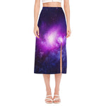 Purple Starfield Galaxy Space Print Side Slit Midi Skirt