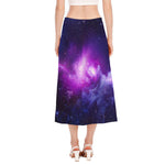 Purple Starfield Galaxy Space Print Side Slit Midi Skirt