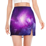 Purple Starfield Galaxy Space Print Side Slit Mini Skirt