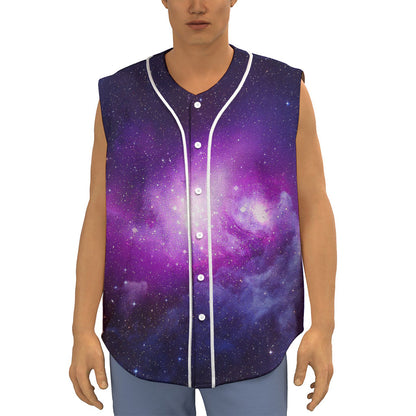 Purple Starfield Galaxy Space Print Sleeveless Baseball Jersey