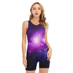 Purple Starfield Galaxy Space Print Sleeveless One Piece Swimsuit
