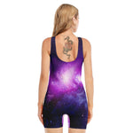 Purple Starfield Galaxy Space Print Sleeveless One Piece Swimsuit