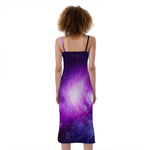 Purple Starfield Galaxy Space Print Slim Fit Midi Cami Dress