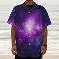 Purple Starfield Galaxy Space Print Textured Short Sleeve Shirt