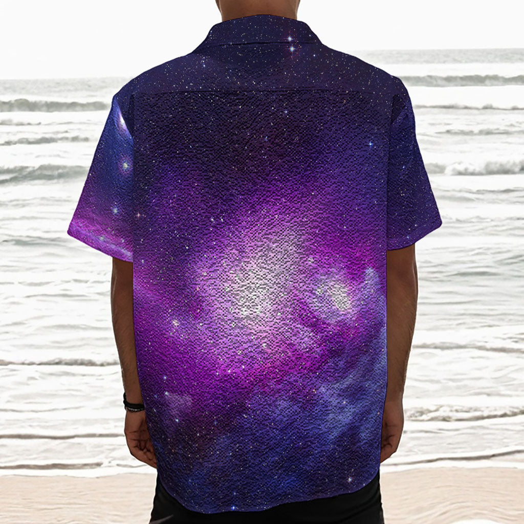 Purple Starfield Galaxy Space Print Textured Short Sleeve Shirt