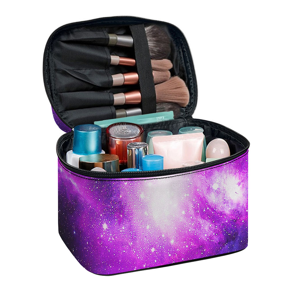 Purple Starfield Galaxy Space Print Travel Makeup Bag