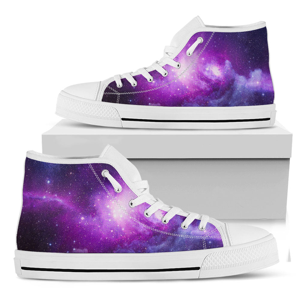 Purple Starfield Galaxy Space Print White High Top Sneakers