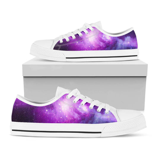 Purple Starfield Galaxy Space Print White Low Top Sneakers