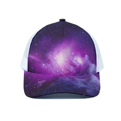 Purple Starfield Galaxy Space Print White Mesh Trucker Cap
