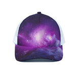 Purple Starfield Galaxy Space Print White Mesh Trucker Cap