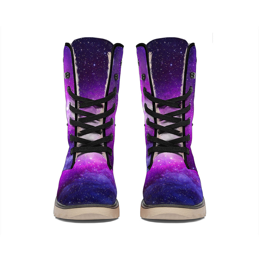 Purple Starfield Galaxy Space Print Winter Boots