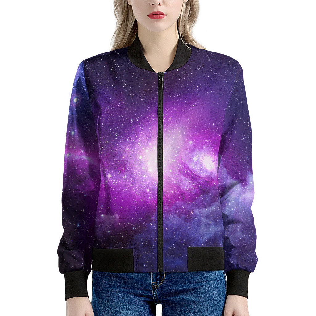 Purple Starfield Galaxy Space Print Women's Bomber Jacket