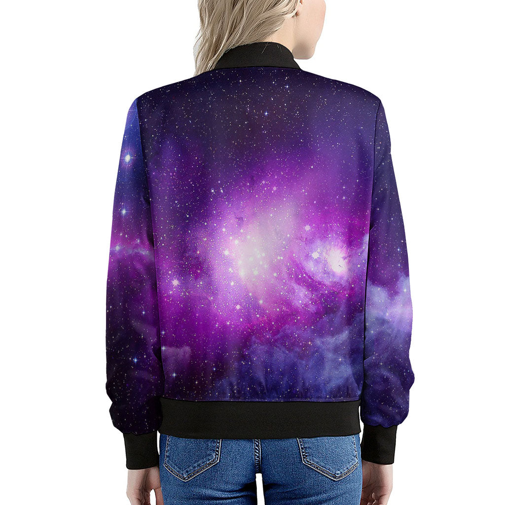 Purple Starfield Galaxy Space Print Women's Bomber Jacket