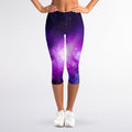 Purple Starfield Galaxy Space Print Women's Capri Leggings