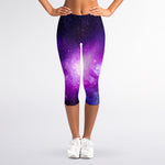 Purple Starfield Galaxy Space Print Women's Capri Leggings