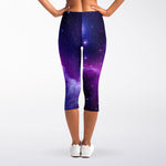 Purple Starfield Galaxy Space Print Women's Capri Leggings