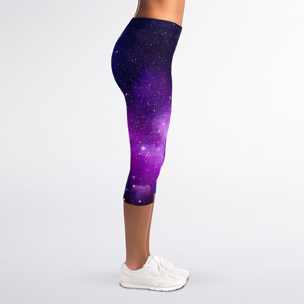 Purple Starfield Galaxy Space Print Women's Capri Leggings
