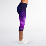 Purple Starfield Galaxy Space Print Women's Capri Leggings