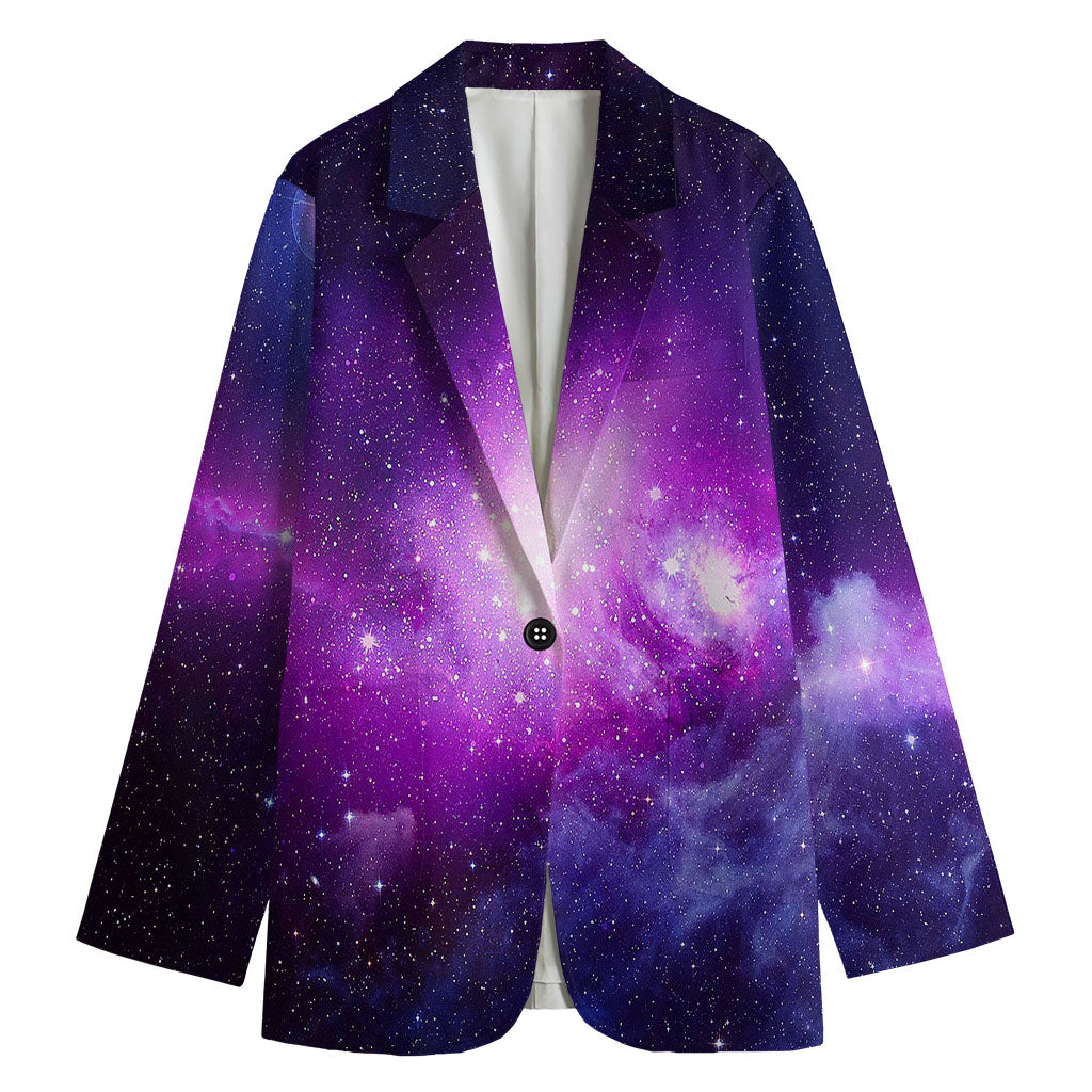 Purple Starfield Galaxy Space Print Women's Cotton Blazer