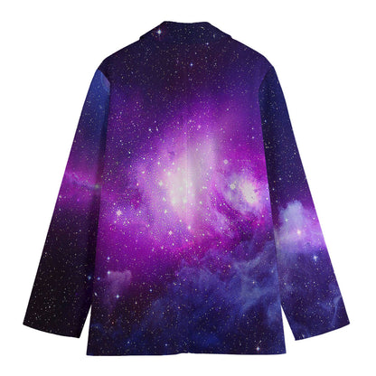 Purple Starfield Galaxy Space Print Women's Cotton Blazer