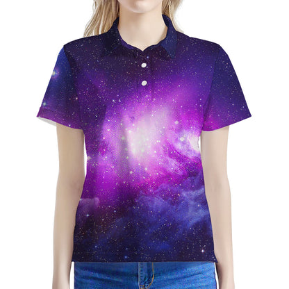 Purple Starfield Galaxy Space Print Women's Polo Shirt