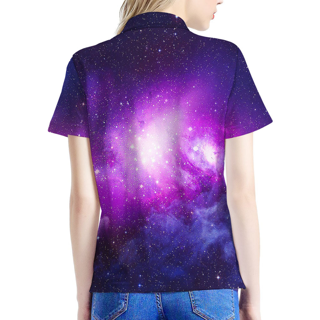 Purple Starfield Galaxy Space Print Women's Polo Shirt