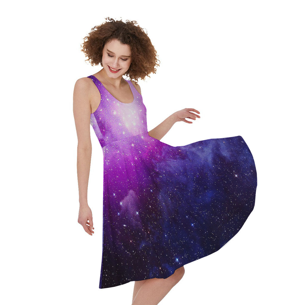Purple Starfield Galaxy Space Print Women's Sleeveless Dress