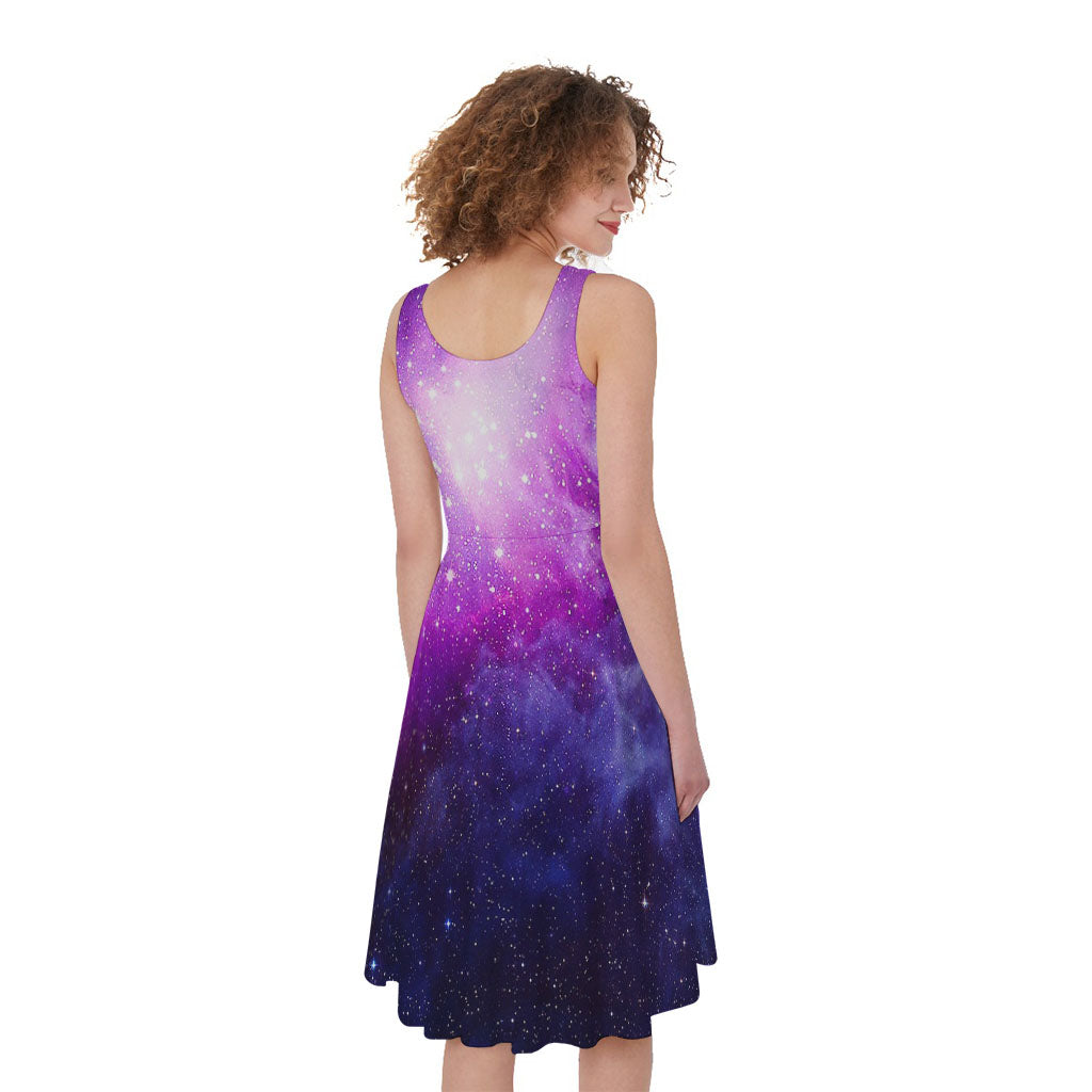 Purple Starfield Galaxy Space Print Women's Sleeveless Dress