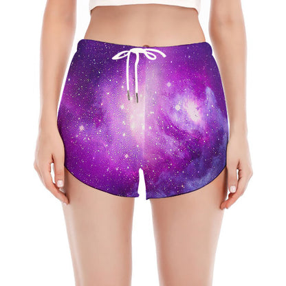 Purple Starfield Galaxy Space Print Women's Split Running Shorts
