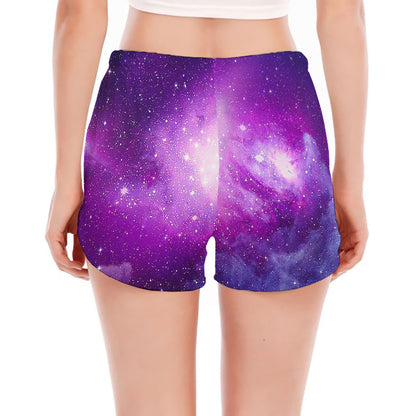 Purple Starfield Galaxy Space Print Women's Split Running Shorts