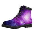 Purple Starfield Galaxy Space Print Padded Collar Lace Up Boots