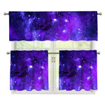 Purple Stars Nebula Galaxy Space Print 3 Piece Kitchen Curtains