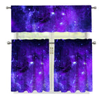 Purple Stars Nebula Galaxy Space Print 3 Piece Kitchen Curtains