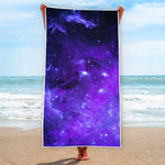 Purple Stars Nebula Galaxy Space Print Beach Towel