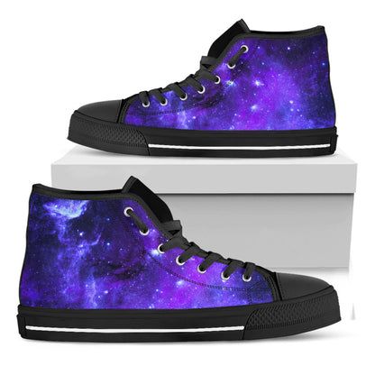Purple Stars Nebula Galaxy Space Print Black High Top Sneakers