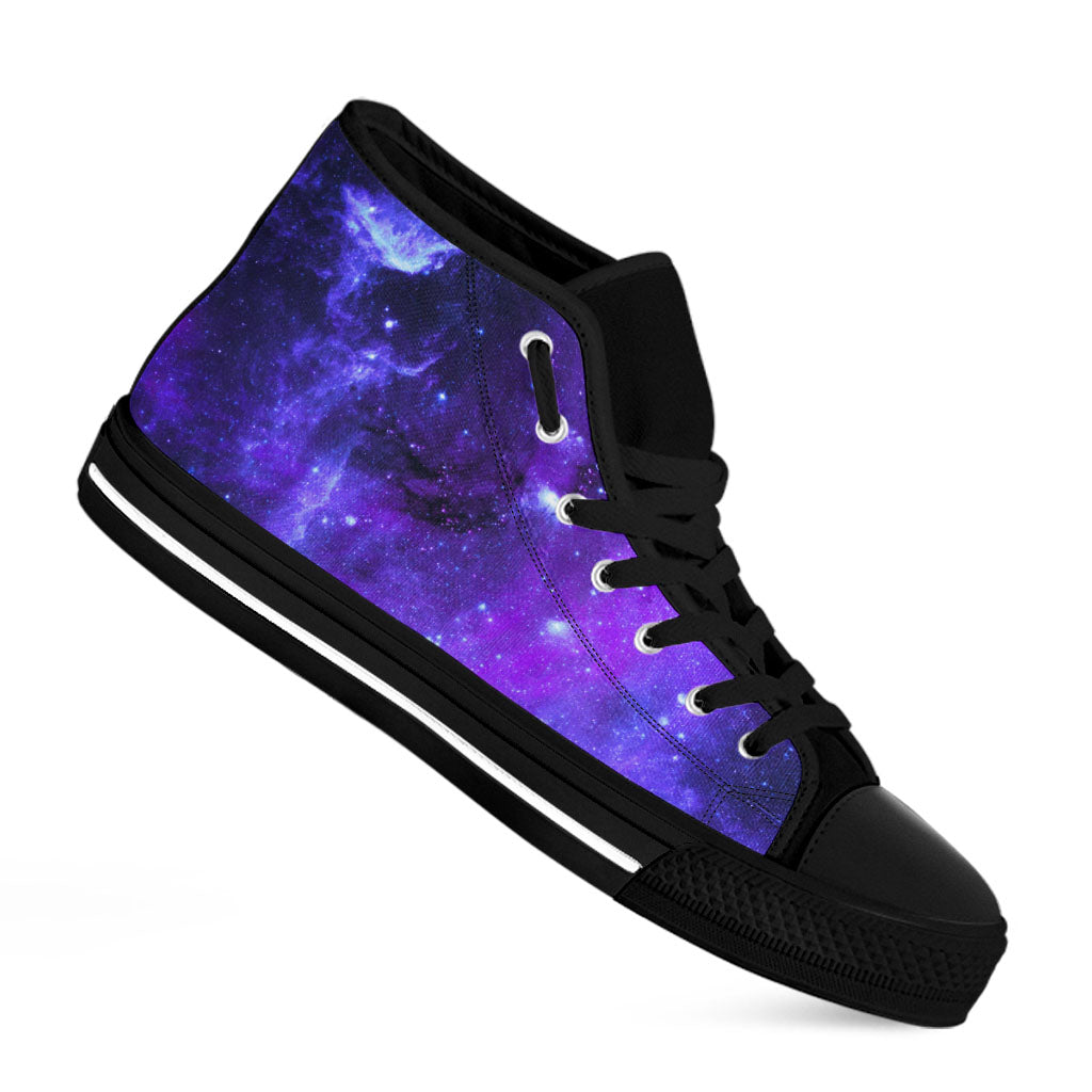 Purple Stars Nebula Galaxy Space Print Black High Top Sneakers